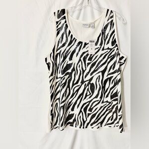 NWT Zenergy By Chico’s Black And White Zebra Print Sequin Tank Top Size 3